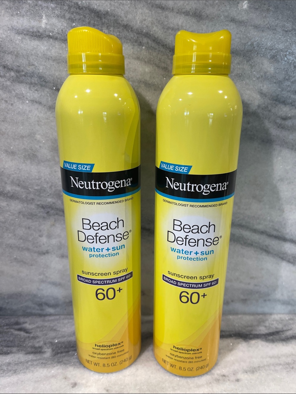 Lot of 2 Neutrogena BEACH DEFENSE SPF60 Body Sunscreen Spray Lotion 8.5 oz Each